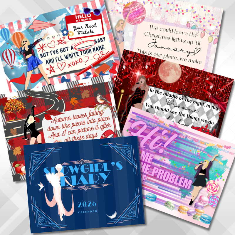 2026 Taylor Swift inspired Showgirl calendar, lyric-themed wall calendar, Swiftie gift, printed in USA