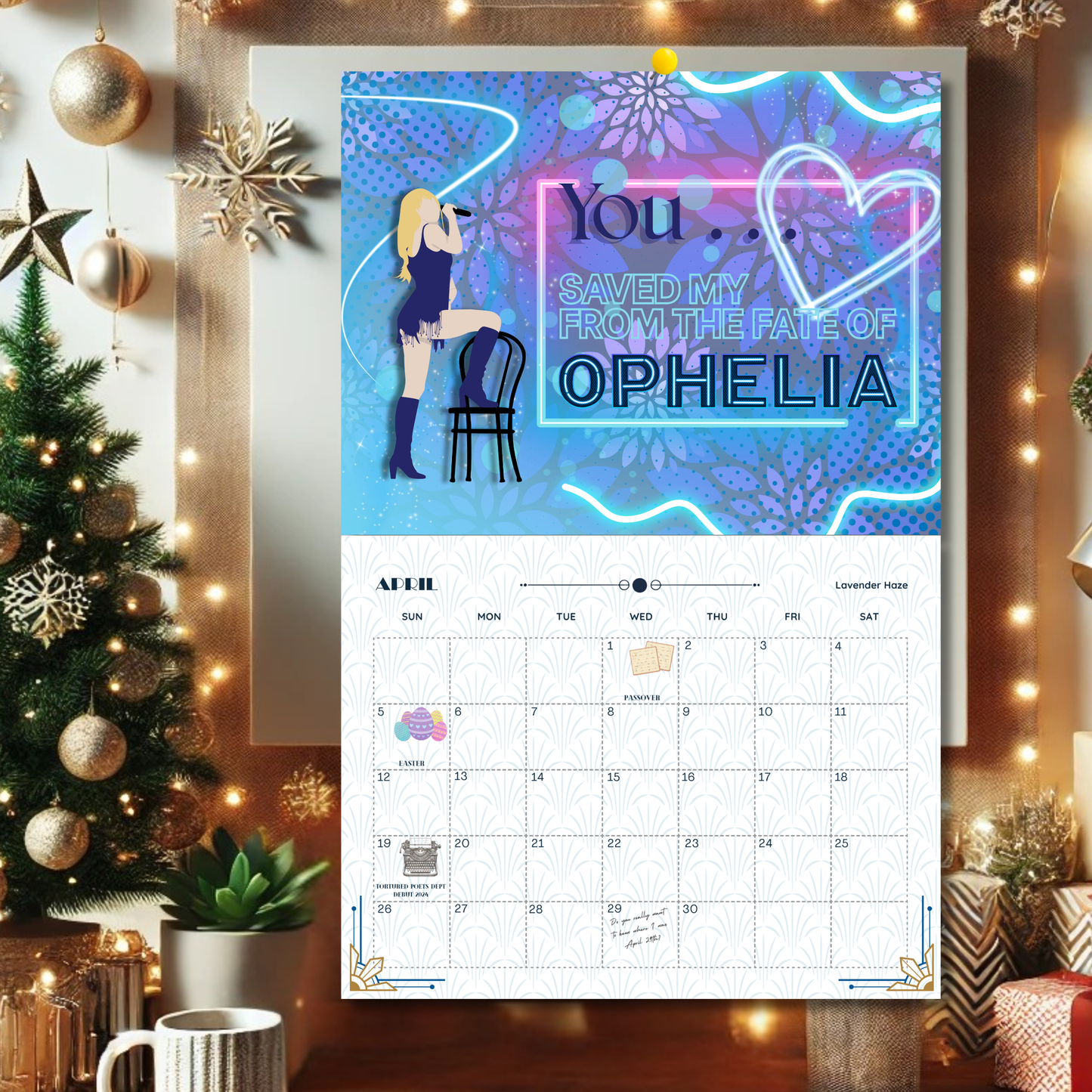 2026 Taylor Swift inspired Showgirl calendar, lyric-themed wall calendar, Swiftie gift, printed in USA